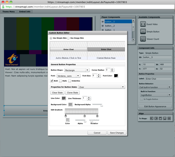 Figure 7: The custom vector button editor dialog. This dialog allows the user to create custom vector shaded buttons for use in their custom player.